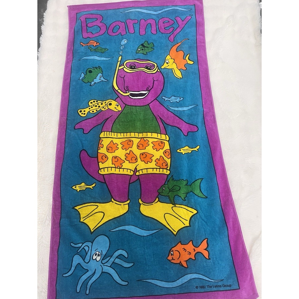 1992 Barney Snorkel Swimming Beach Towel Fish Ocean Lyons Group Vintage NEW